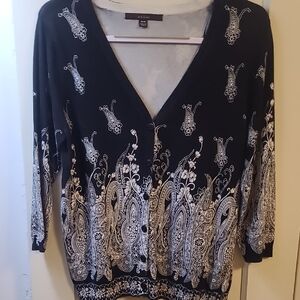 Fever Black and White Paisley Button Down Shirt